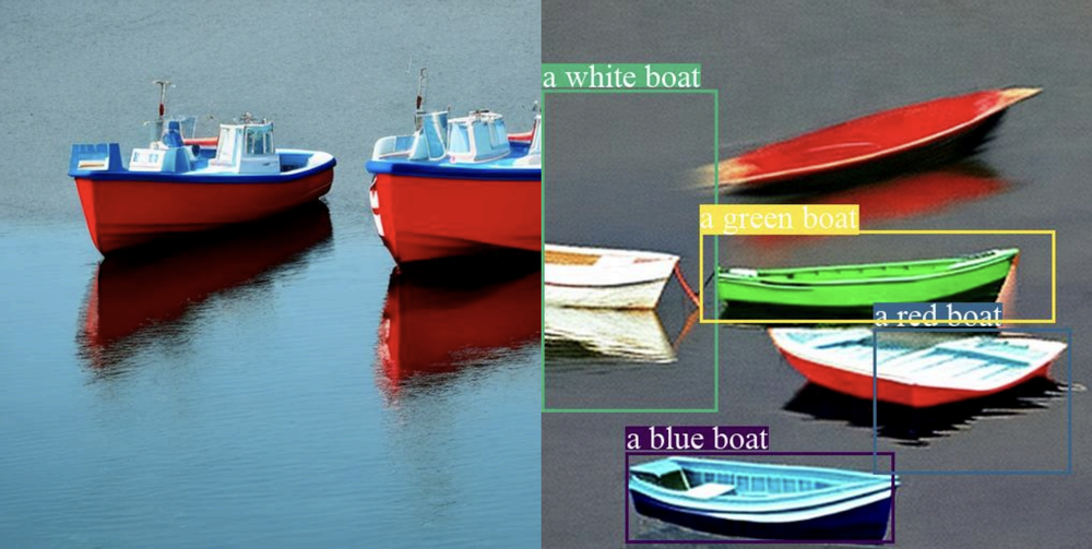 Blue boat, red boat, white boat, green boat