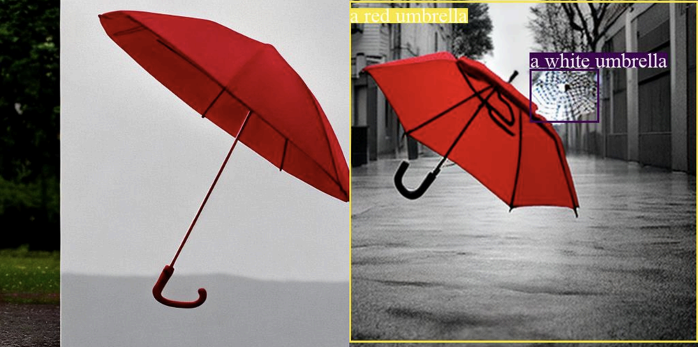 White umbrella, red umbrella